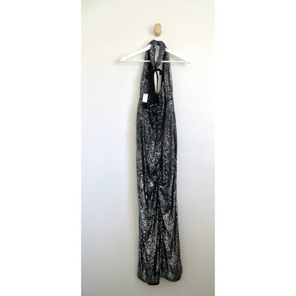 NEW! Anthropologie Maeve Sequin Halter Jumpsuit Carbon Black Silver SZ 10 - Picture 10 of 14